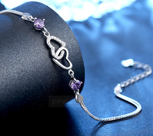 Load image into Gallery viewer, Double Heart Amethyst Bracelet