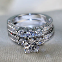 Load image into Gallery viewer, Heart Shape Three-Stone CZ Ring Set