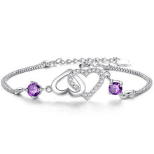 Load image into Gallery viewer, Double Heart Amethyst Bracelet