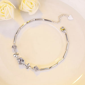 Heart-shaped Clover Silver Bracelet