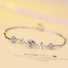 Load image into Gallery viewer, Heart-shaped Clover Silver Bracelet