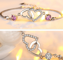 Load image into Gallery viewer, Double Heart Amethyst Bracelet