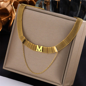 Stainless Steel Wide Letter Choker Necklace