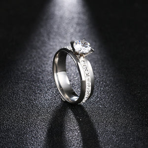 Classic Stainless Steel 4 Prong CZ Ring