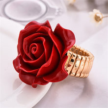 Load image into Gallery viewer, Red Rose Flower Adjustable Ring