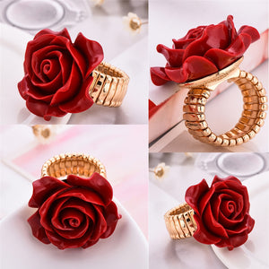 Red Rose Flower Adjustable Ring
