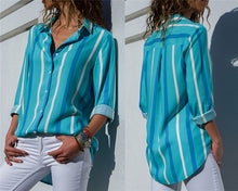 Load image into Gallery viewer, Striped Turn Down Collar Blouse