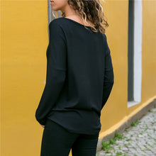Load image into Gallery viewer, Lady's Skew Collar Patchwork Basic Tops