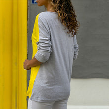 Load image into Gallery viewer, Lady's Skew Collar Patchwork Basic Tops