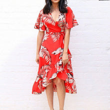 Load image into Gallery viewer, Leaf Print Short Sleeve V-Neck Wrap
