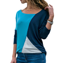 Load image into Gallery viewer, Lady's Skew Collar Patchwork Basic Tops