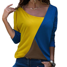 Load image into Gallery viewer, Lady's Skew Collar Patchwork Basic Tops