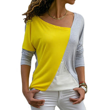 Load image into Gallery viewer, Lady's Skew Collar Patchwork Basic Tops