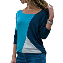 Load image into Gallery viewer, Lady's Skew Collar Patchwork Basic Tops