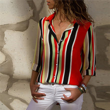 Load image into Gallery viewer, Striped Turn Down Collar Blouse