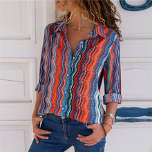Load image into Gallery viewer, Striped Turn Down Collar Blouse