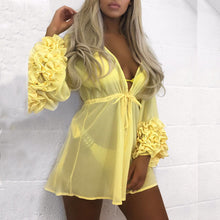 Load image into Gallery viewer, Long Sleeve Ruffles Bikini Cover Up