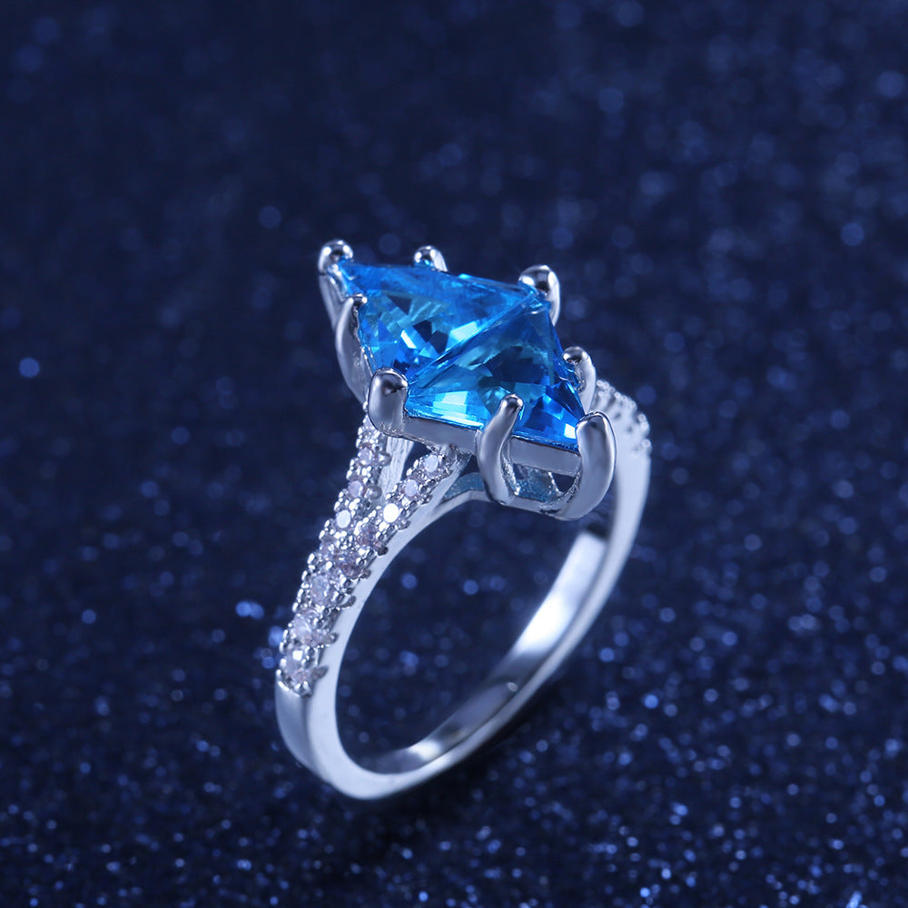 Gorgeous Blue Triangle Diamond Ring