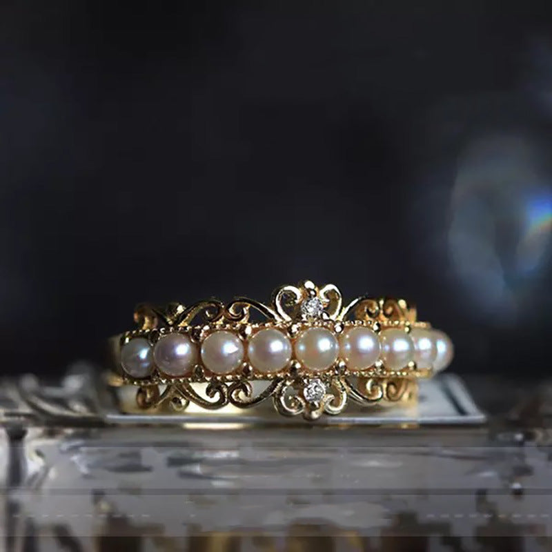 Luxury White Pearl Gold Ring