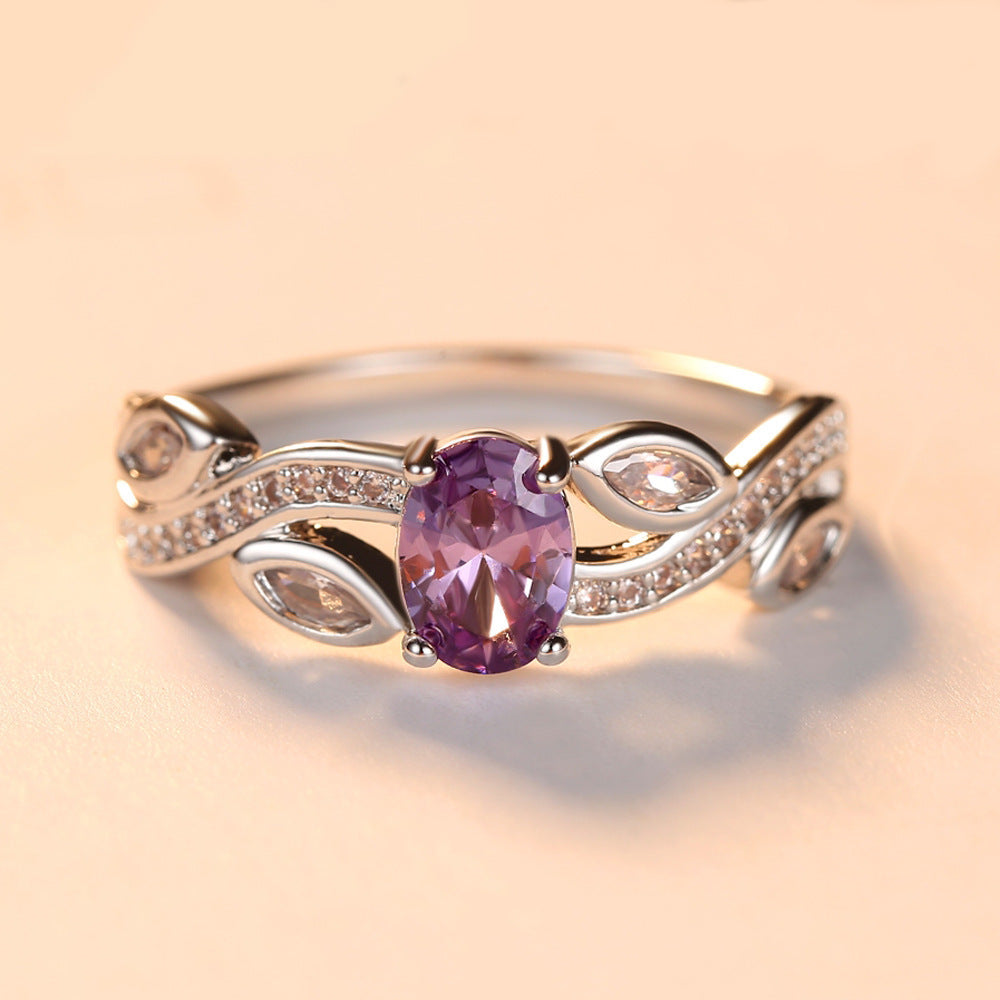 Purple Zircon Leaf-Shaped Ring