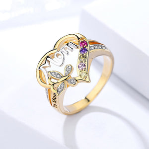 Mom Heart Butterfly Crystal Ring