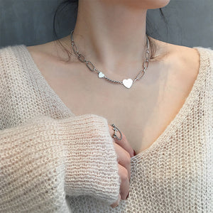 Silver Clavicle Heart Necklace