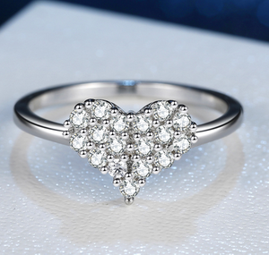 Silver Heart Shaped CZ Ring