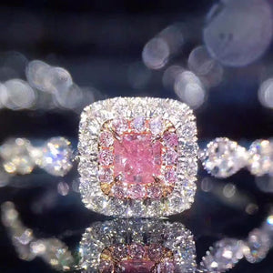 Pink Square Crystal Silver Ring