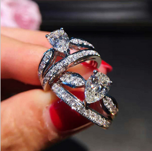Dazzling Drop-Shaped Double Crown Ring