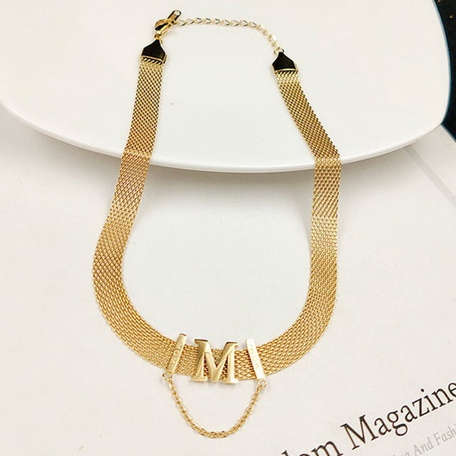 Stainless Steel Wide Letter Choker Necklace Dress For Less Now