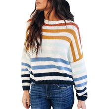 Load image into Gallery viewer, Winter Women Casual O-Neck Striped Patchwork Sweater