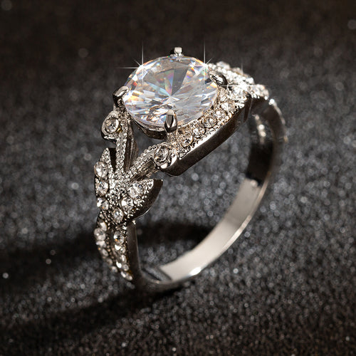 Elegant Leaf Design Crystal Ring