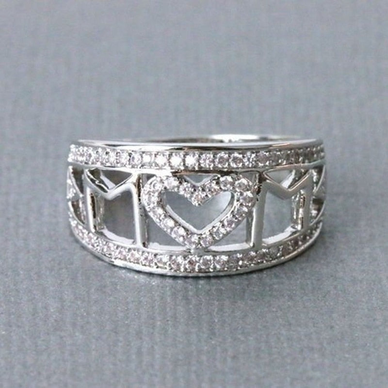Silver Heart Rhinestone Ring
