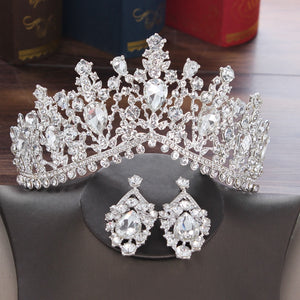 Water Drop Crystal Tiaras Crown Necklace Earrings Set
