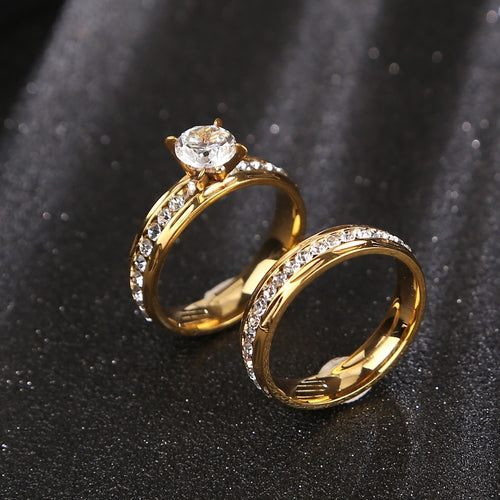 Romantic Stainless Steel Crystal Ring Set