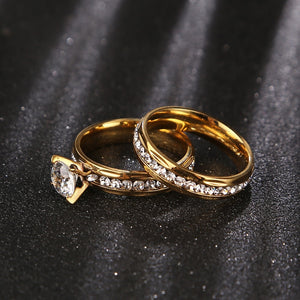 Romantic Stainless Steel Crystal Ring Set