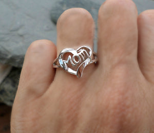 Mom Love Heart Silver Ring