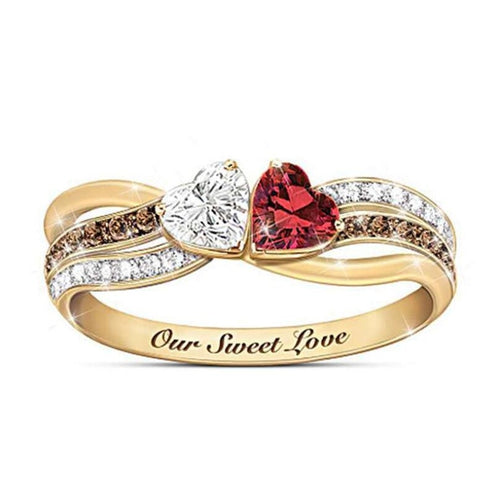 Romantic Two-Color Heart Zircon Ring