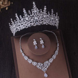 Gorgeous Silver Crown Necklace Earrings Set