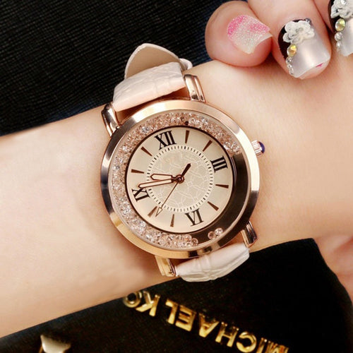 Rhinestone Leather Wristwatch