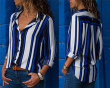 Load image into Gallery viewer, Striped Turn Down Collar Blouse