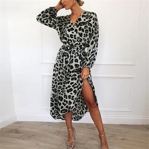 Loose Long Sleeve Leopard Dress