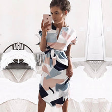 Load image into Gallery viewer, Geometric Print Mini Sundress with Belt